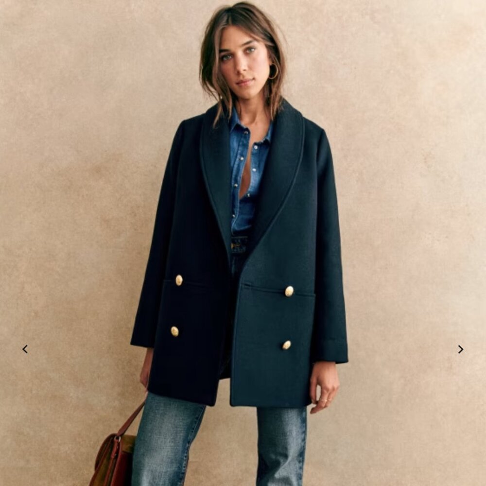 Sezane James Coat Jacket Navy Blue Size 6 NWOT